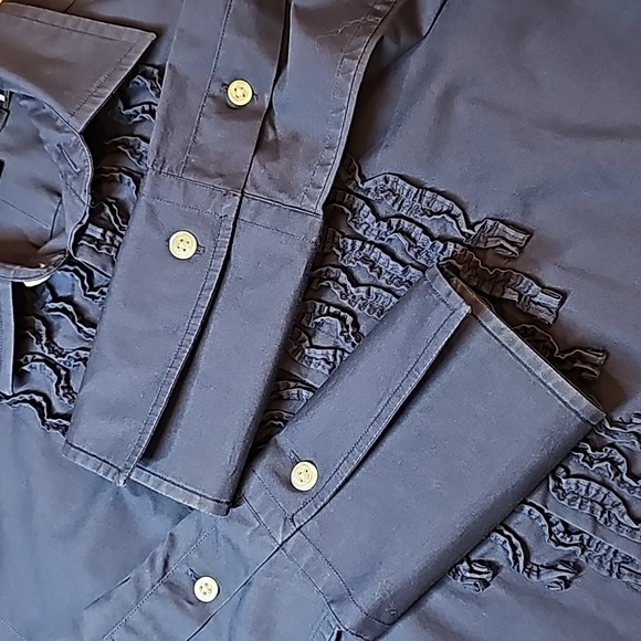 NEW RALPH LAUREN SPORT NAVY BLUE RUFFLE FRONT BUTTON-UP BLOUSE - Picture 9 of 14